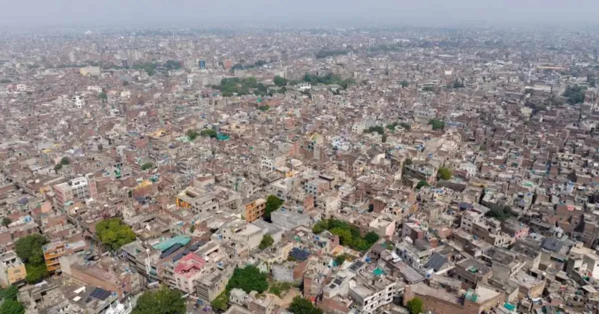 Aerial view of a densely built residential area in Lahore, Pakistan