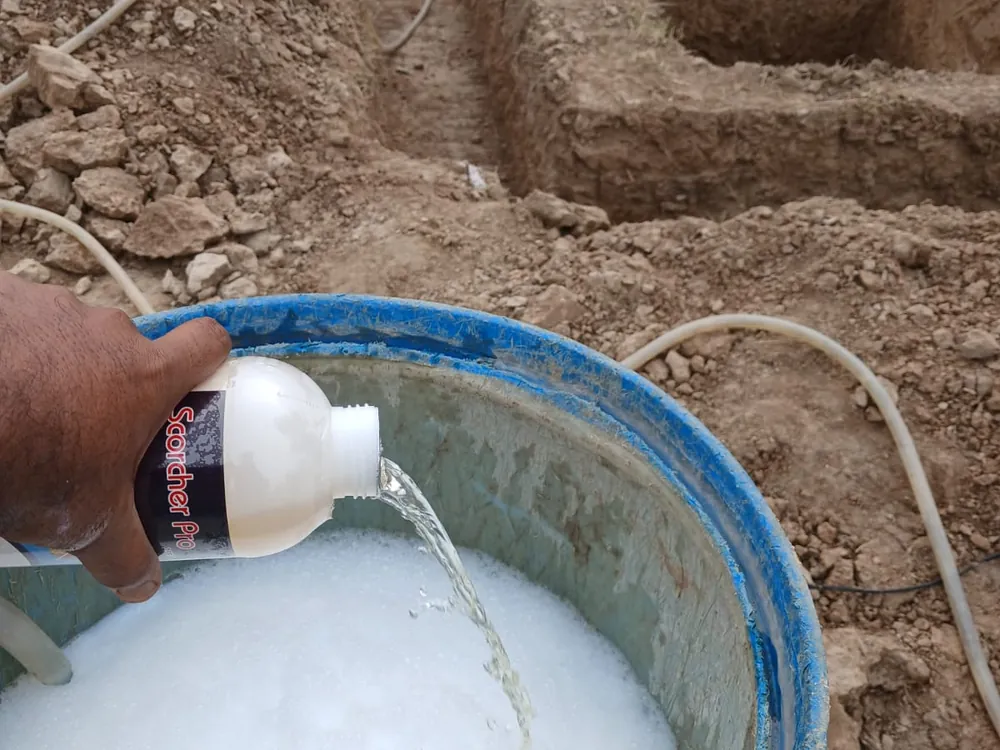 Pest control treatment solution being prepared at a property in Lahore