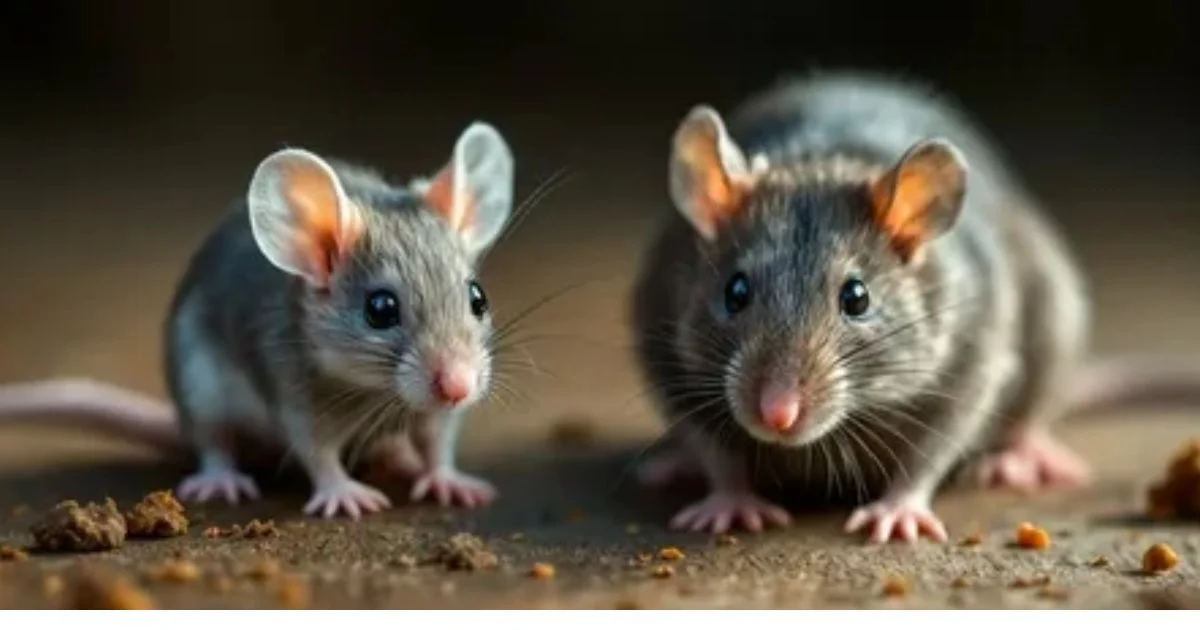 Two mice close-up, a common rodent pest found in homes and kitchens
